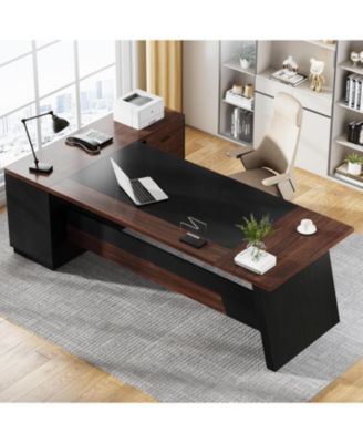 L-Shaped Executive Desk, 78" Modern Office Desk with Drawers and Lateral File Cabinet, Large Computer Desk with Storage Shelves, Workstation for Home Office