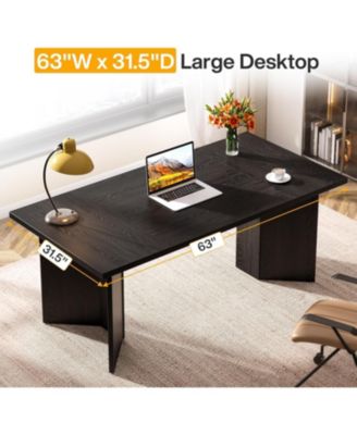 63-Inch Executive Desk, Modern Office Computer Desk with Double Pedestal, Simple Workstations Writing Table Conference Table Business Furniture for Home Office, Black