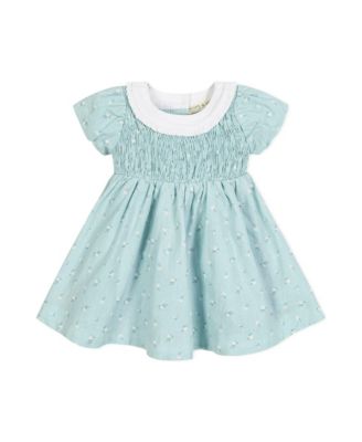 Baby Short Sleeve Linen Dress with Ruffle Collar