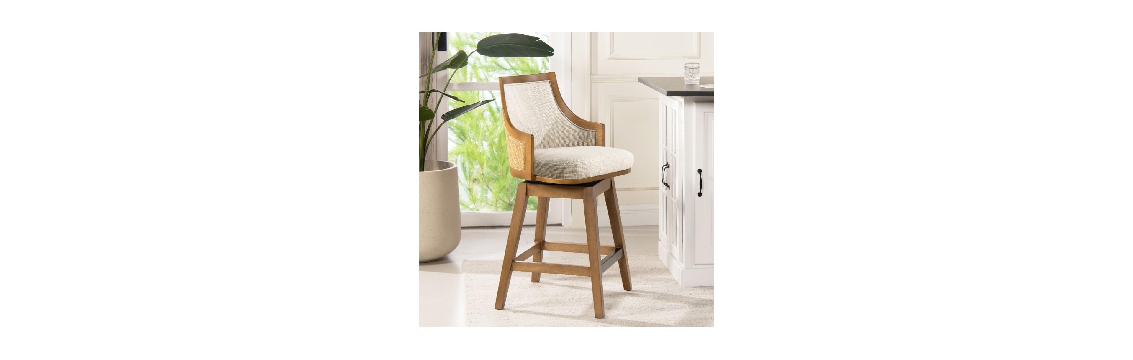 26'' Swivel Cane Rattan Counter Stool (1 Piece), High-Back Bar Chair with Solid Wood Frame-The Pop Home