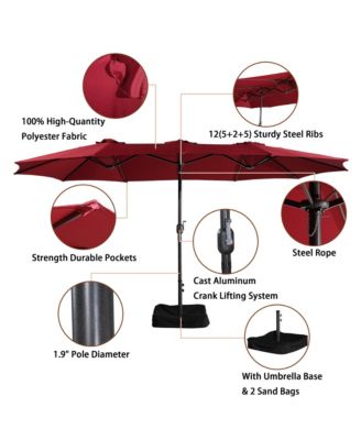 15 ft Double Sided Twin Outdoor Patio Market Umbrella