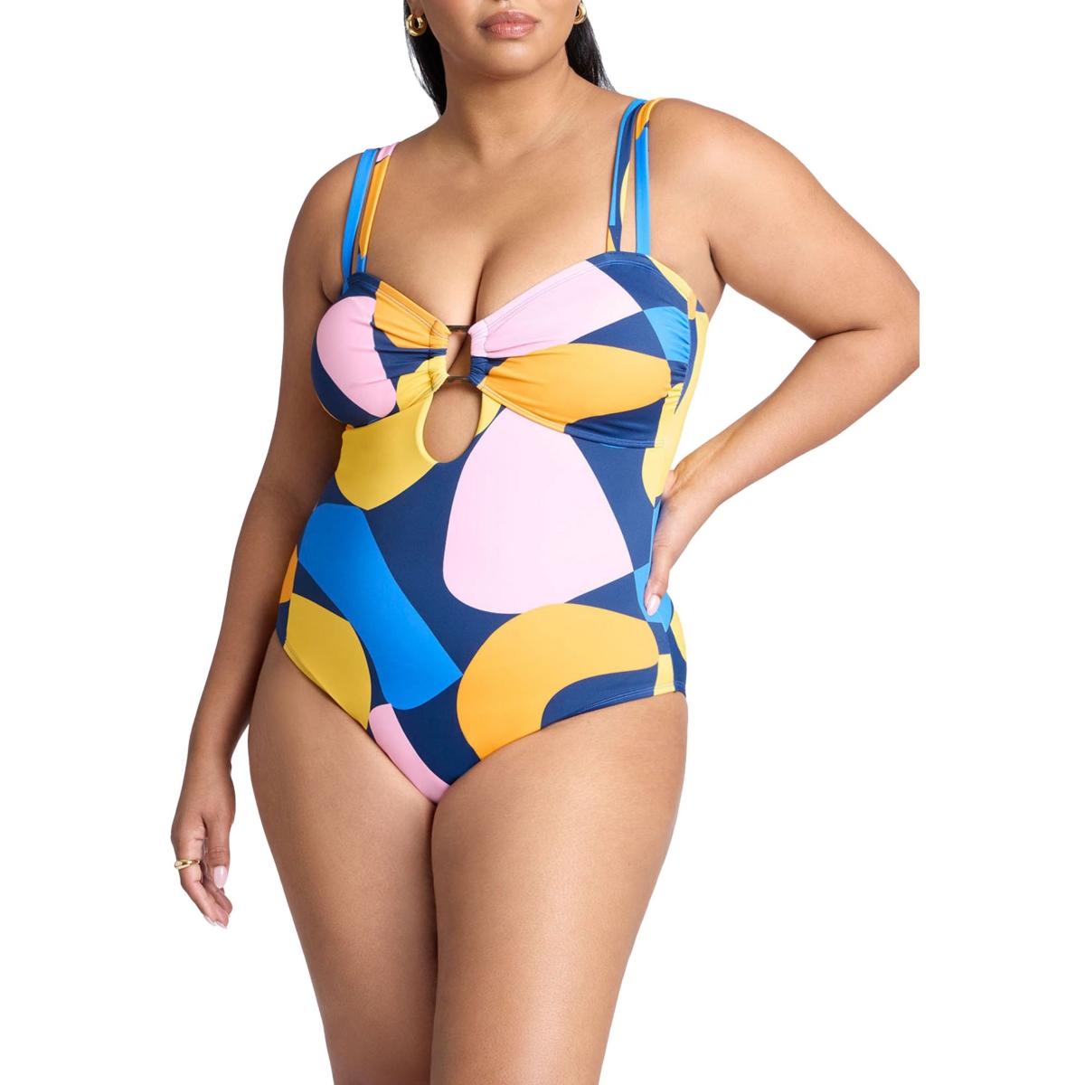 Plus Size Hardware One-Piece Swim Suit - Multi