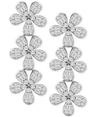 Macy's - Diamond Flower Triple Drop Earrings (3/4 ct. t.w.) in 14k White Gold