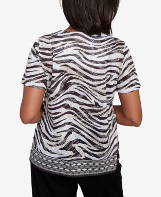 Women's Beaded Split Neck Animal Print Top