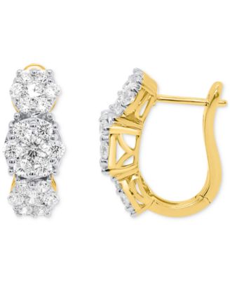 Forever Grown Diamonds Lab Grown Diamond Triple Cluster Statement Earrings 2 ct tw in Sterling Silver or 14k Gold-Plated Sterling Silver - Gold-P 375$