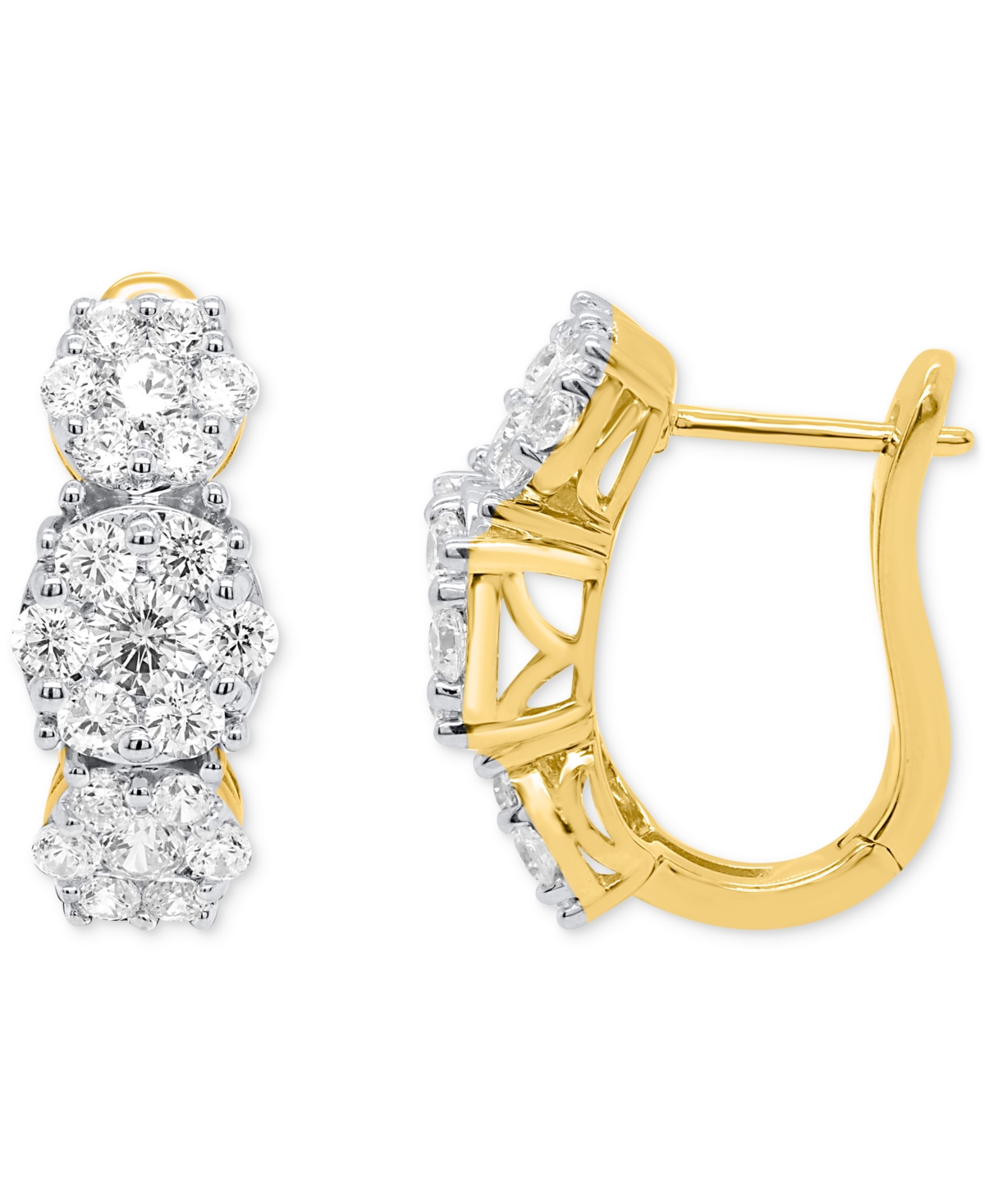Lab Grown Diamond Triple Cluster Statement Earrings (2 ct. t.w.) in Sterling Silver or 14k Gold-Plated Sterling Silver - Gold-P