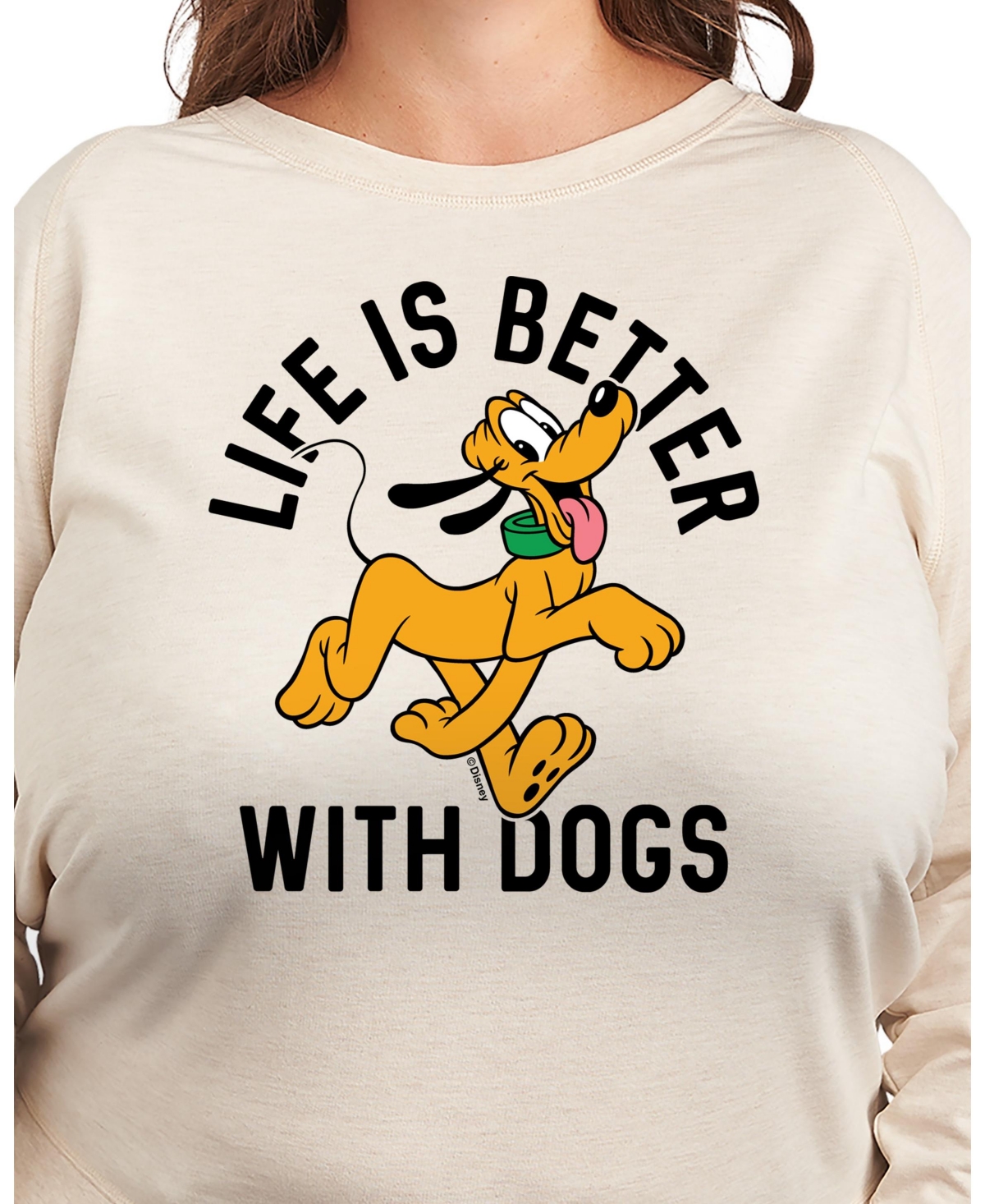 Hybrid Apparel Plus Size Disney Pluto Life Is Better With Dogs Graphic Pullover T-shirt In Beige,khaki