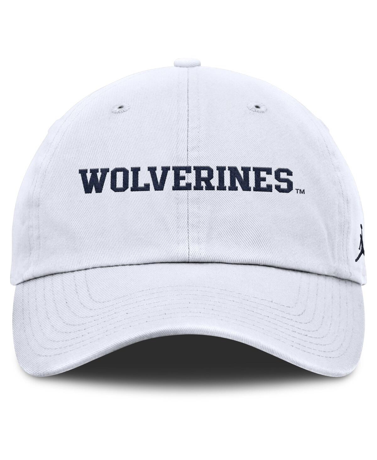 JORDAN MEN'S WHITE MICHIGAN WOLVERINES CORE CLUB MASCOT WORDMARK ADJUSTABLE HAT 