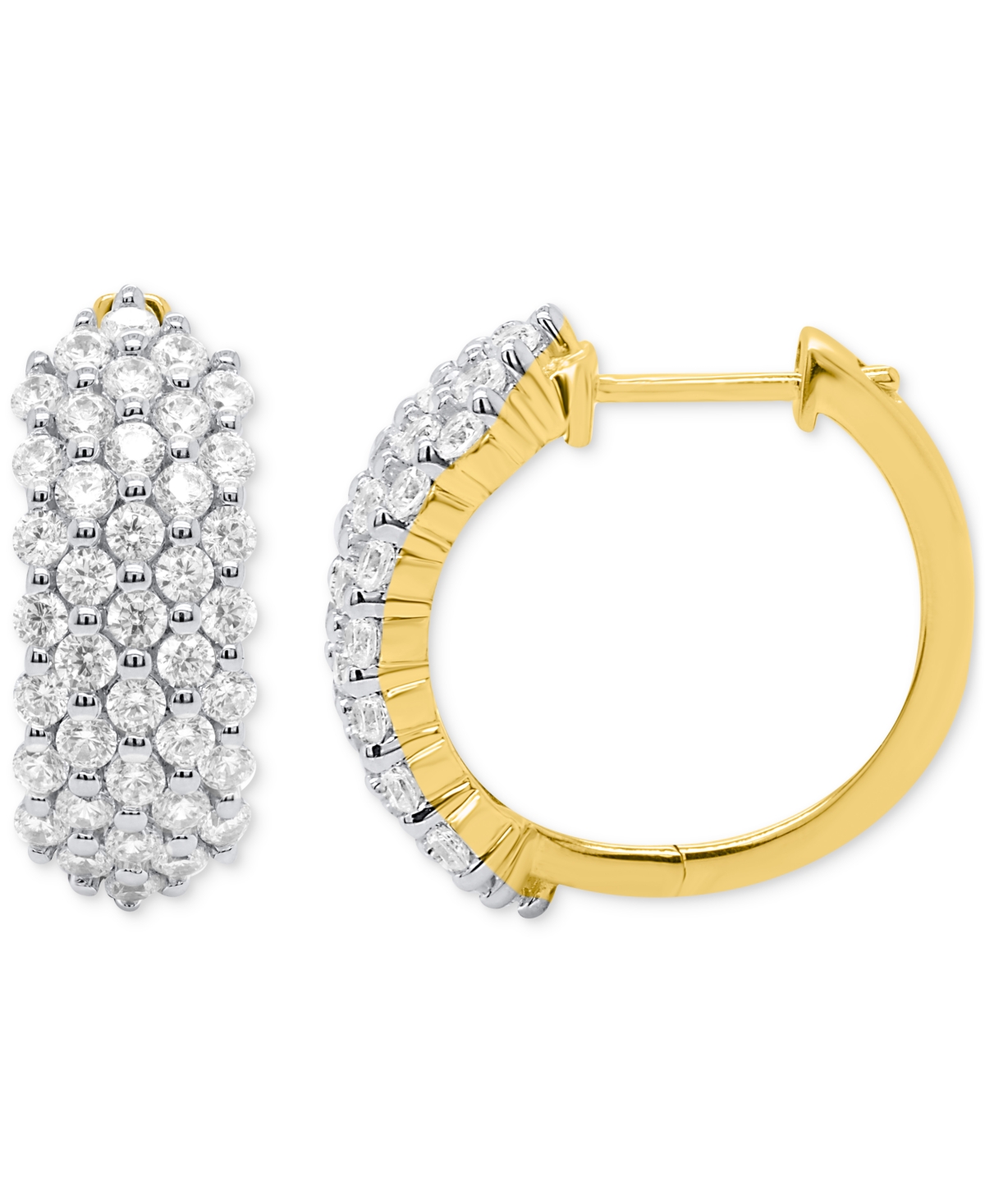 Forever Grown Diamonds Lab Grown Diamond Cluster Small Hoop Earrings (2 Ct. T.w.) In Sterling Silver Or 14k Gold-plated Ste In Gold-plated Sterling Silver
