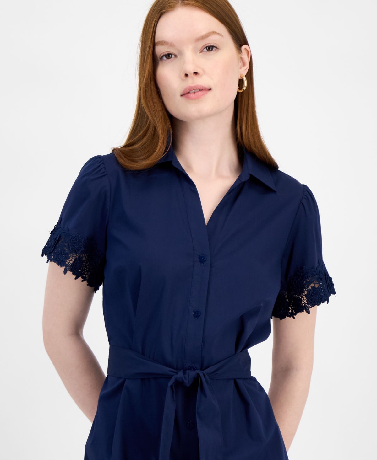 T Tahari Button A-line Dress In Blue