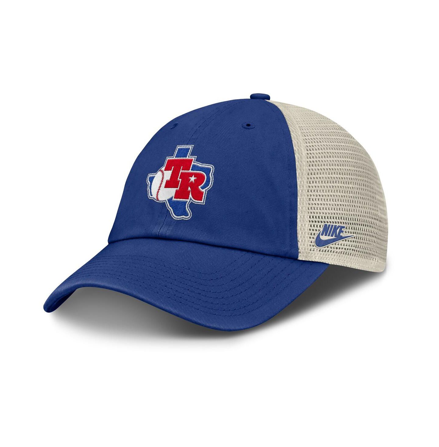 Мужская кепка Nike Royal/Natural Texas Rangers Cooperstown Collection Club Trucker Adjustable Hat — фото 1