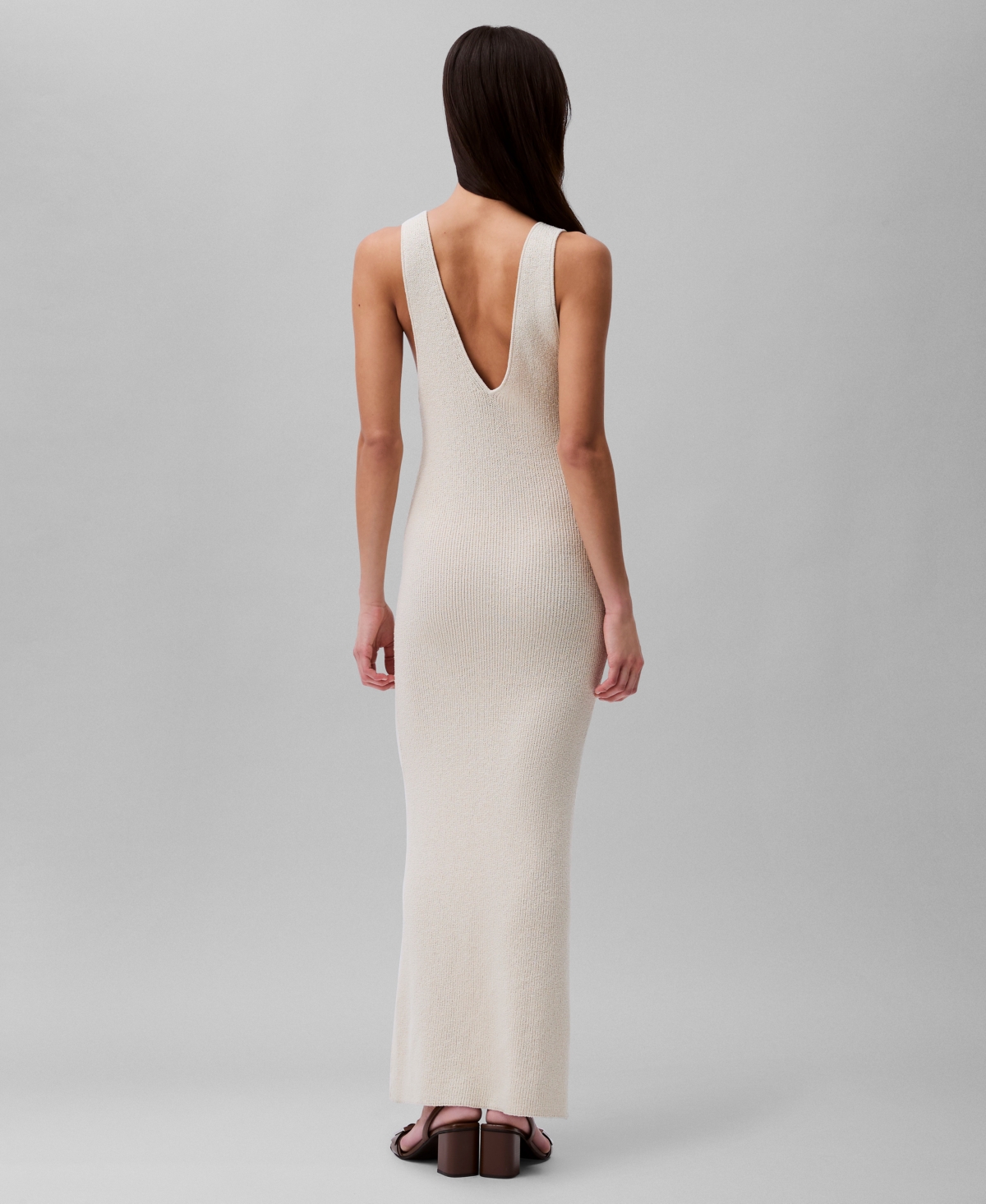 Calvin Klein Women's Sleeveless V-neck Rib Knit Maxi Dress In Summer Sand