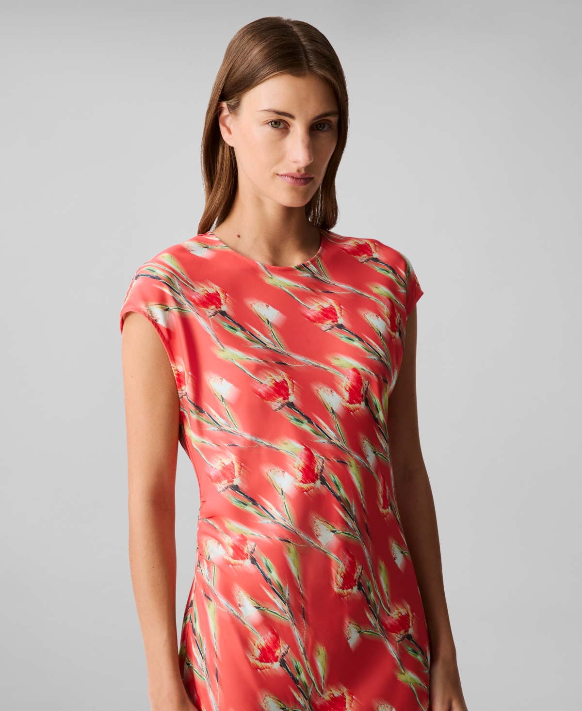 Shop Calvin Klein Women's Cap Sleeve Printed Satin Midi Dress In Orange Floral
