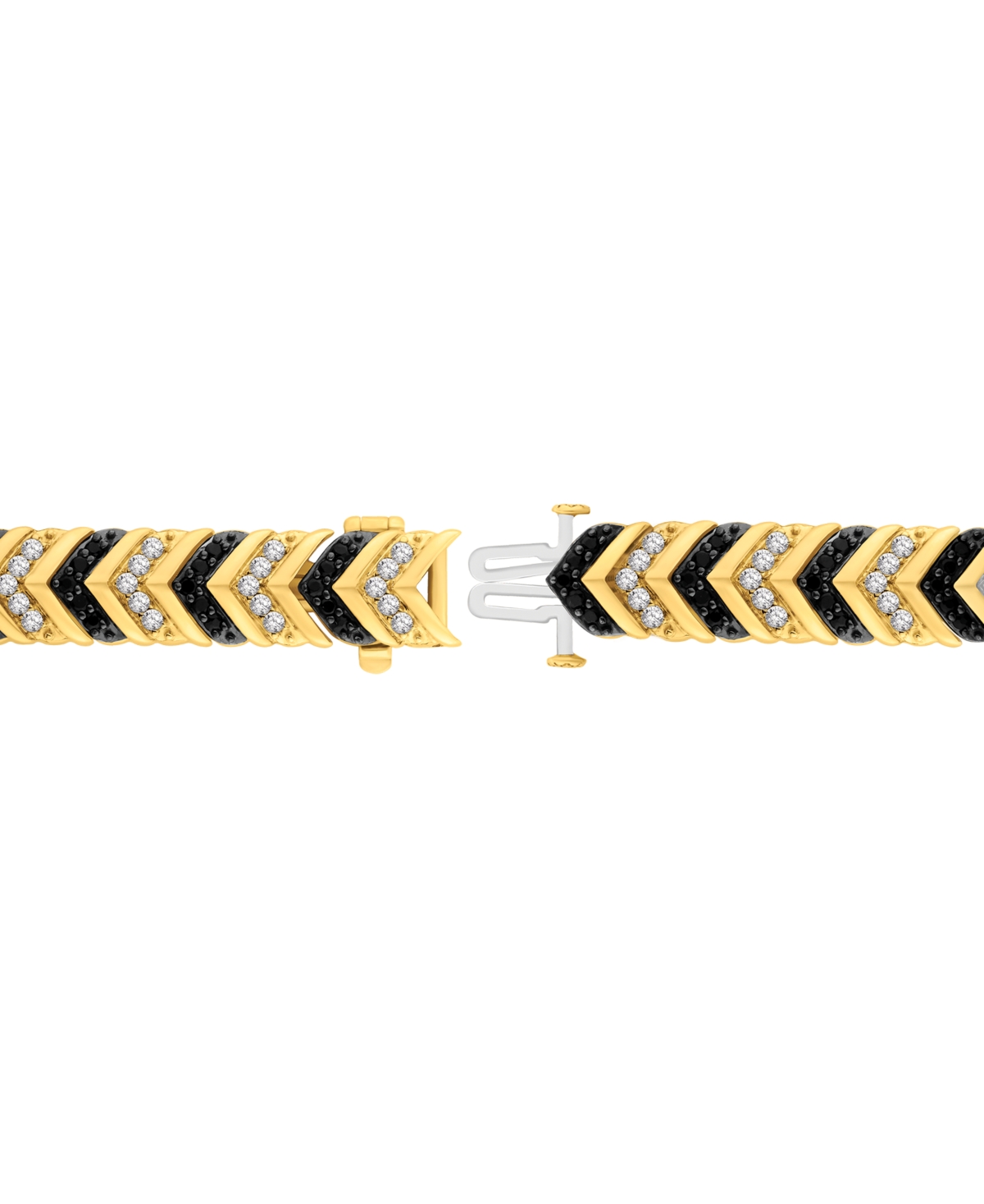 Macy's Men's Black & White Diamond Chevron Link Bracelet (3 Ct. T.w.) In 10k Gold In Gold