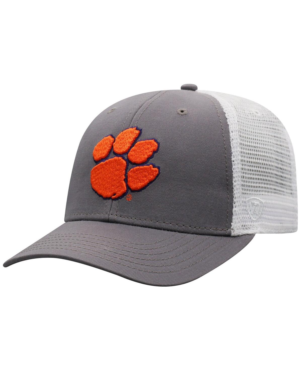 Top Of The World Men's Gray/white Clemson Tigers Victory Baseline Trucker Adjustable Hat In Gray,white