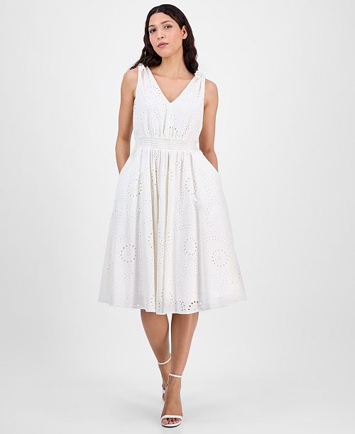 alfani Anne Klein Petite Cotton Lace A-Line Sleeveless Midi Dress Women's Fashion Shoes & Accessories