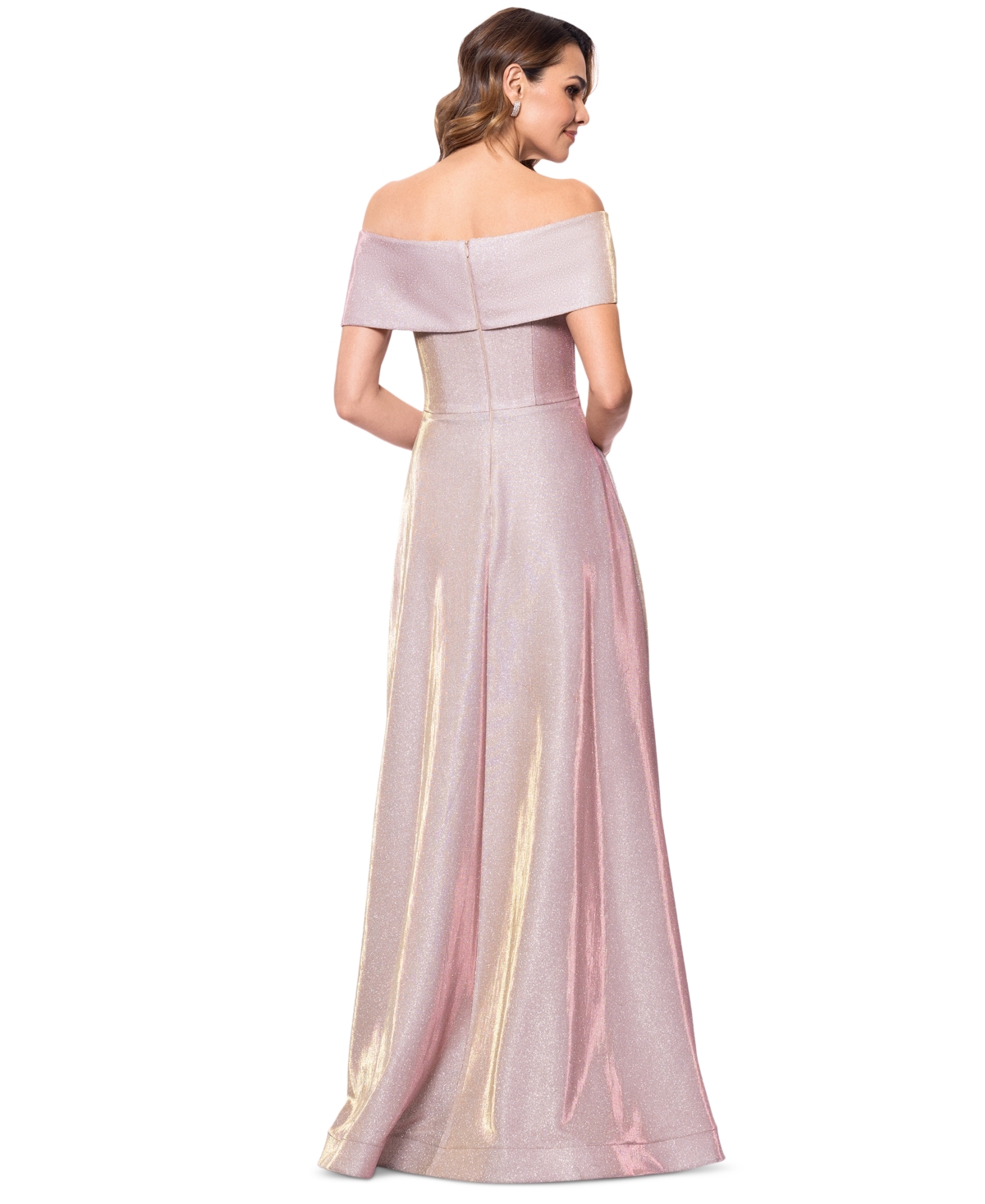 Shop Betsy & Adam Women's Off-the-shoulder Glitter Gown In White,pink,gold