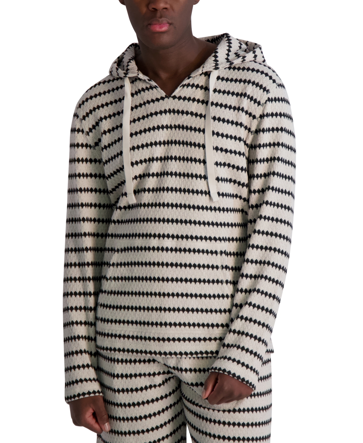 Karl Lagerfeld Men's Relaxed Fit Long Sleeve Jacquard Striped Hoodie