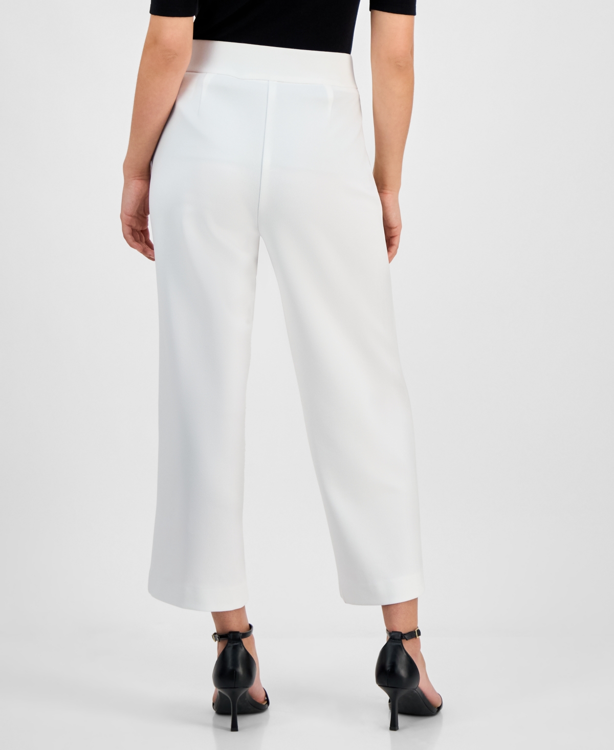 Ak Anne Klein Petite Tie-waist Wide-leg Cropped Pants In Bright White