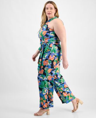 Plus Size Twist Halter-Neck Jersey Jumpsuit