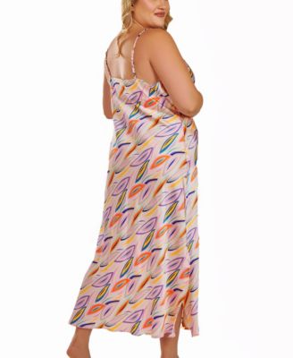 Plus Size Cowl Neck Satin Print Gown