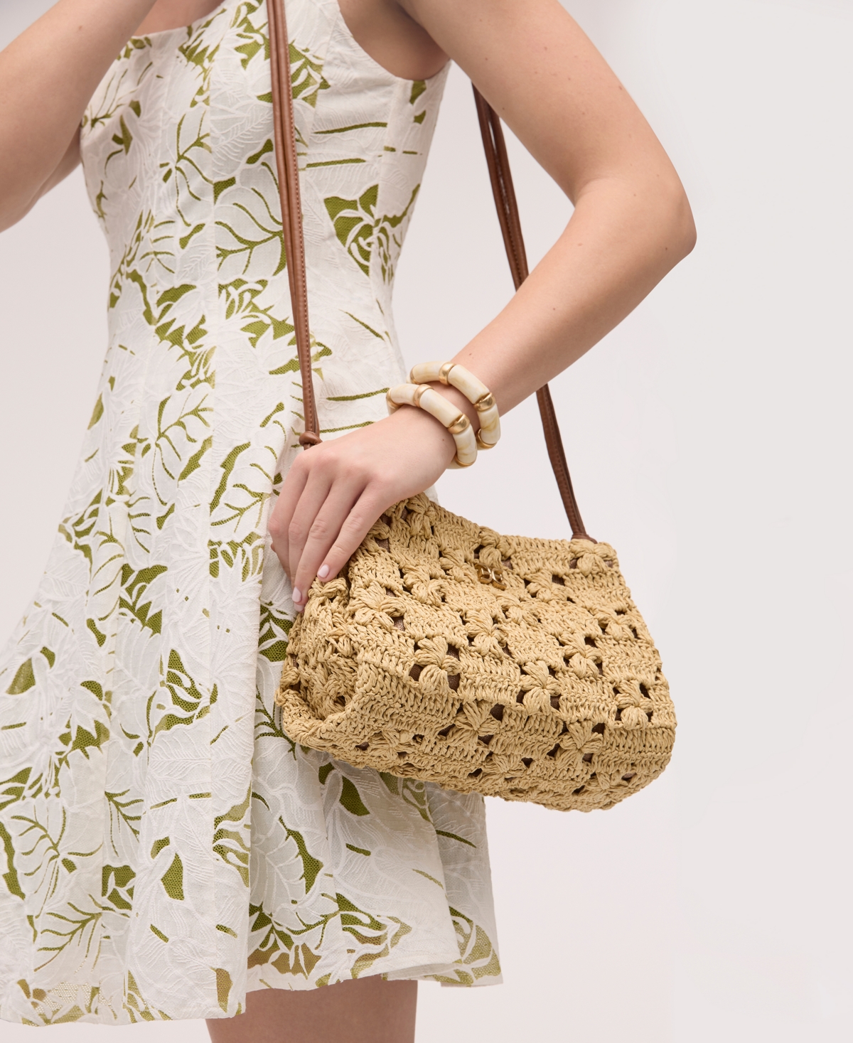 SAM EDELMAN LAYLA FLORAL RAFFIA SHOULDER BAG 