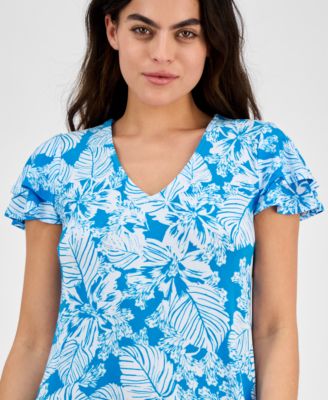 Anne Klein Women's Printed Double Flutter-Sleeve Mini Dress