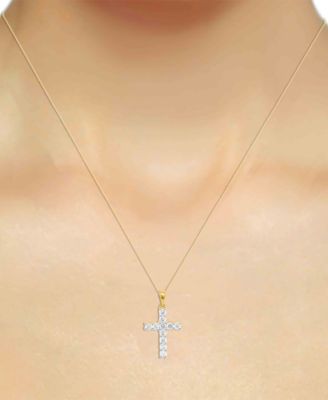 Lab Grown Diamond Cross 18" Pendant Necklace (1 ct. t.w.) in Sterling Silver or 14k Gold-Plated Sterling Silver
