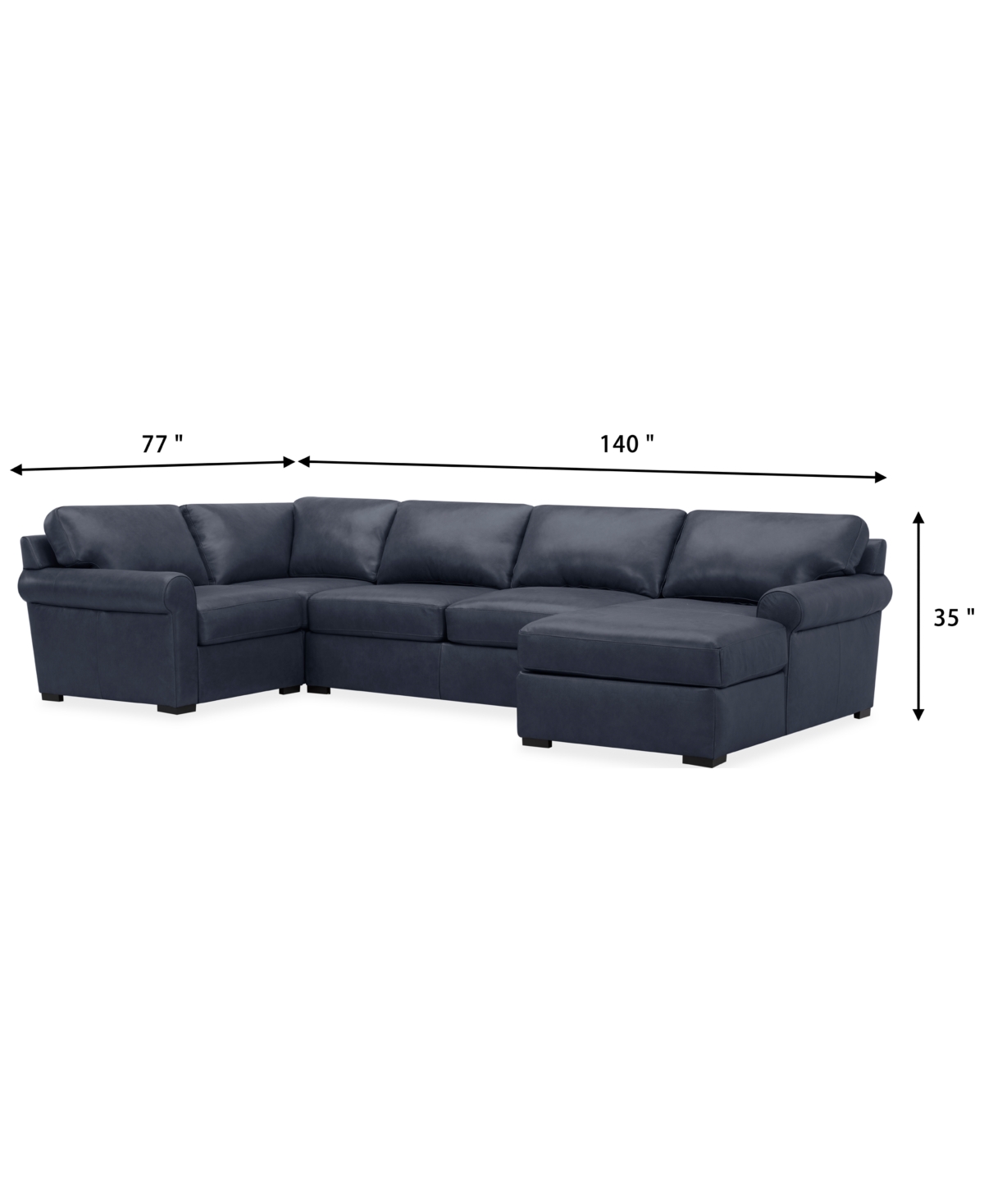 Macy's Radley Roll Arm 139" 4-pc. Leather Square Corner Chaise Sectional, Exclusively At