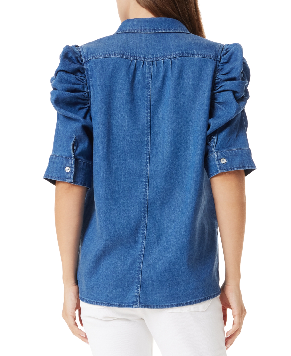 SAM EDELMAN WOMEN'S RUCHED PUFF-SLEEVE DENIM TOP 