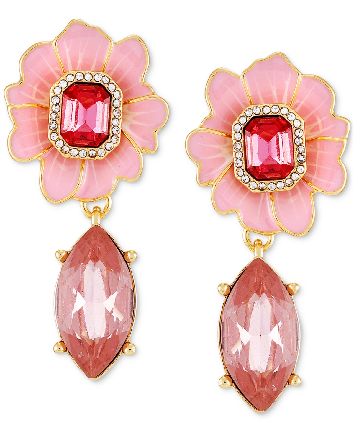 Gold-Tone Color Crystal Flower Drop Earrings - Gold