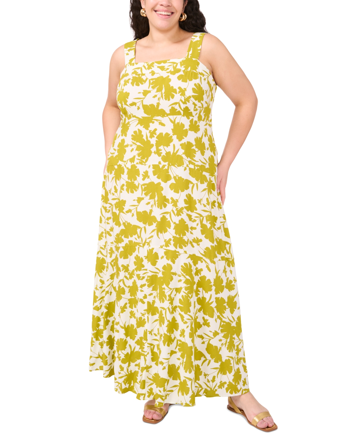 Vince Camuto Plus Size Square-neck Sleeveless Maxi Dress In Green Oasis