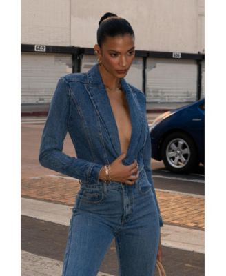 Women's Medium Wash Dominica Structured Denim Bodysuit