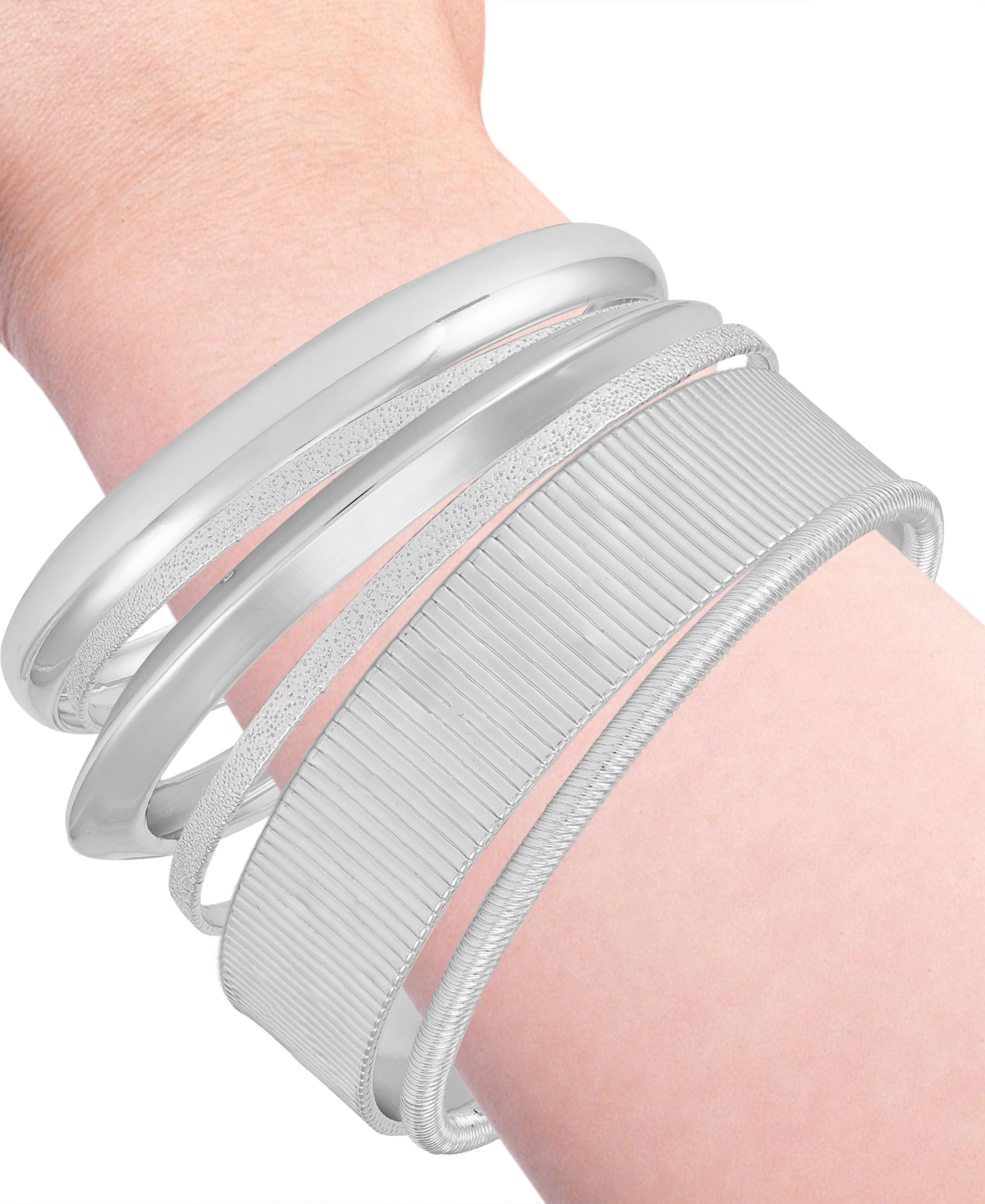 Guess 6-pc. Set Multi Size Polished Bangle Bracelets In Silver