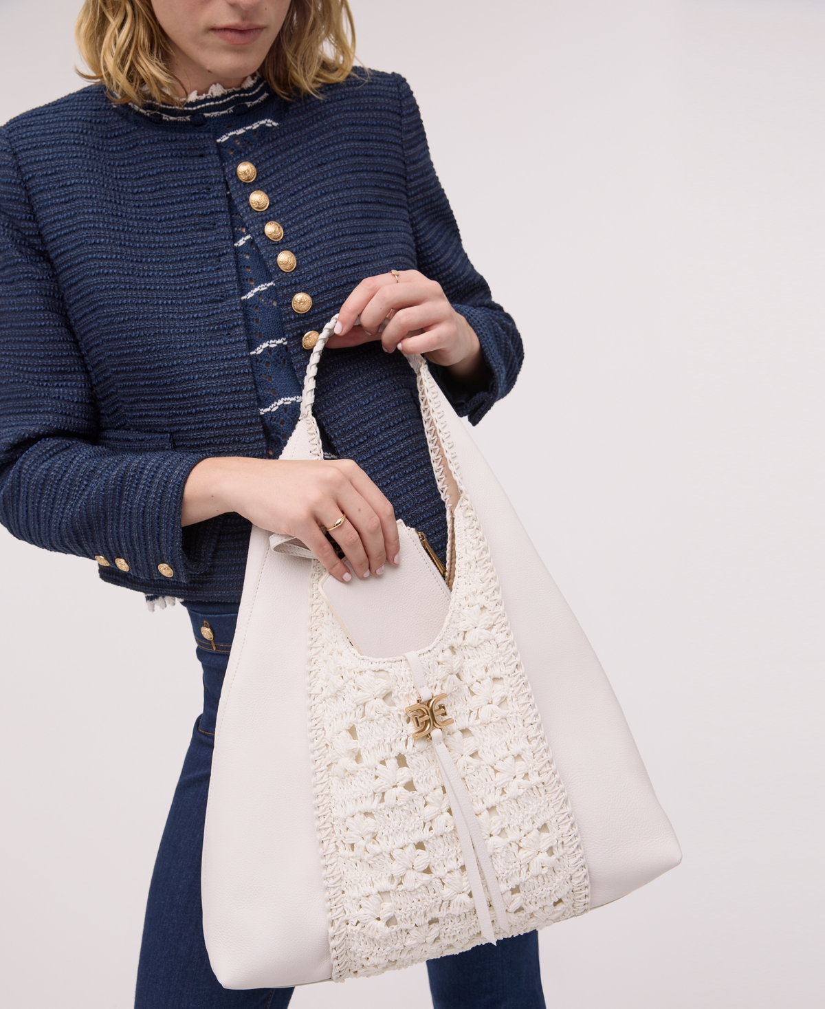 SAM EDELMAN SYLVIA CROCHET RAFFIA HOBO BAG 
