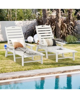 2PCS Patio Lounge Chair Chaise Adjustable Weatherproof HDPE Cup Holder