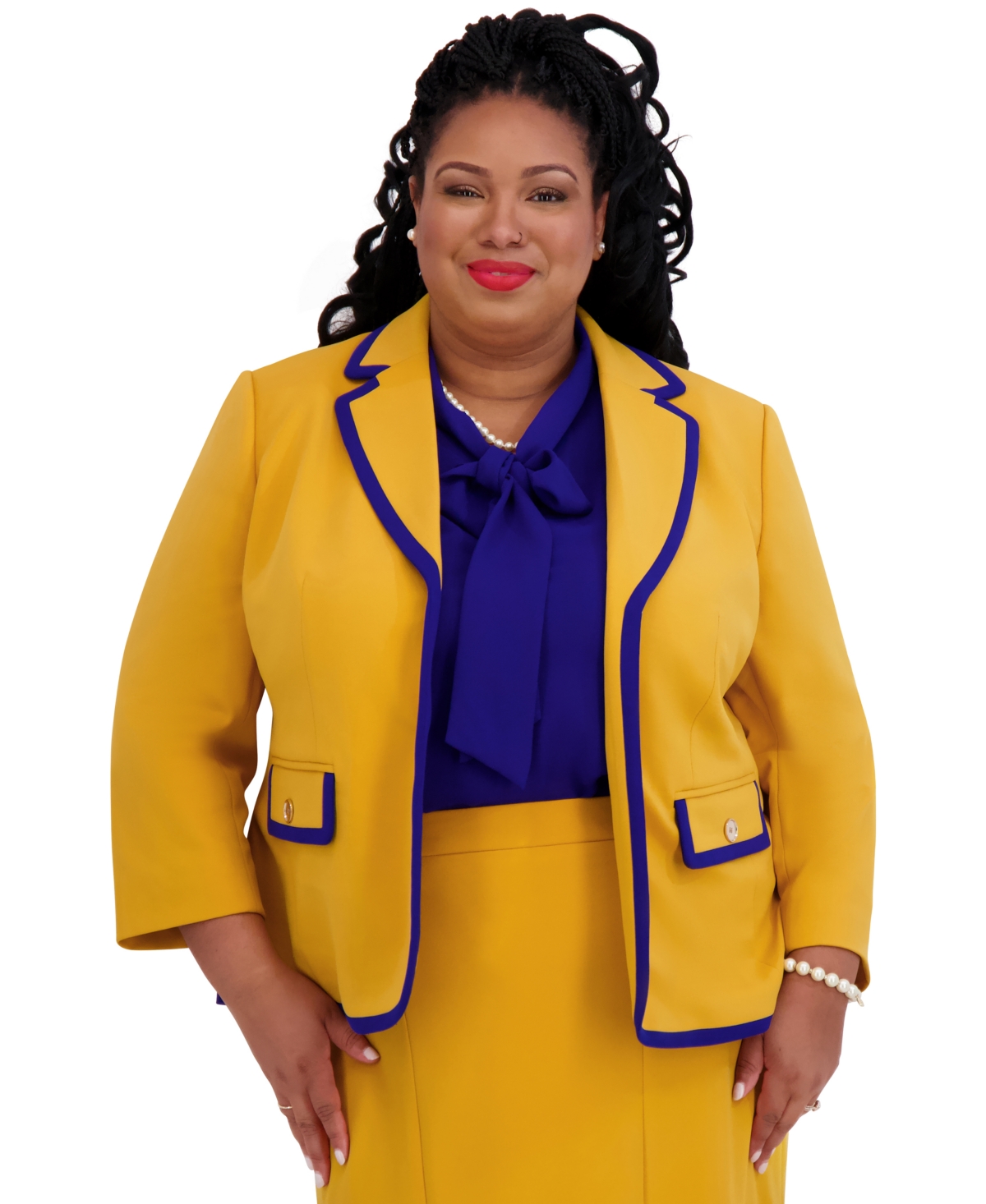 Kasper Women's Tipped Blazer, Regular & Plus Sizes In Gold Signature,royal Signature