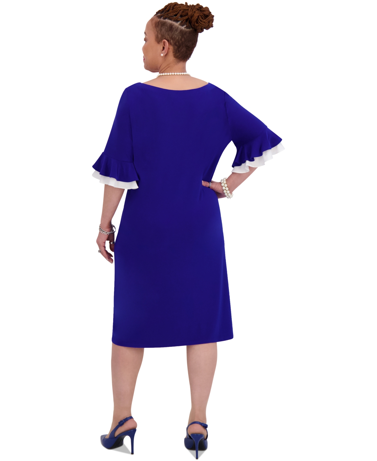 Kasper Women's Ruffle-sleeve Shift Dress, Regular & Plus Size In Royal Signature,white