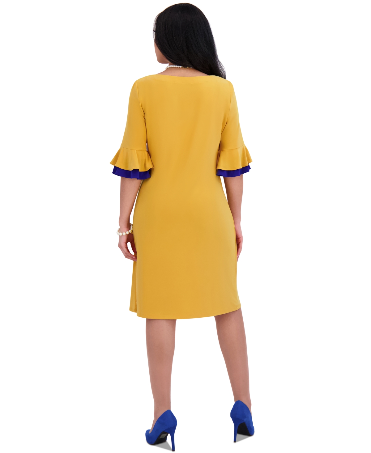 Kasper Women's Ruffle-sleeve Shift Dress, Regular & Plus Size In Gold Signature,royal Signature