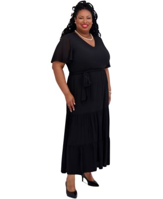 Women's V-Neck Flutter-Sleeve Maxi Dress, Regular & Plus Sizes