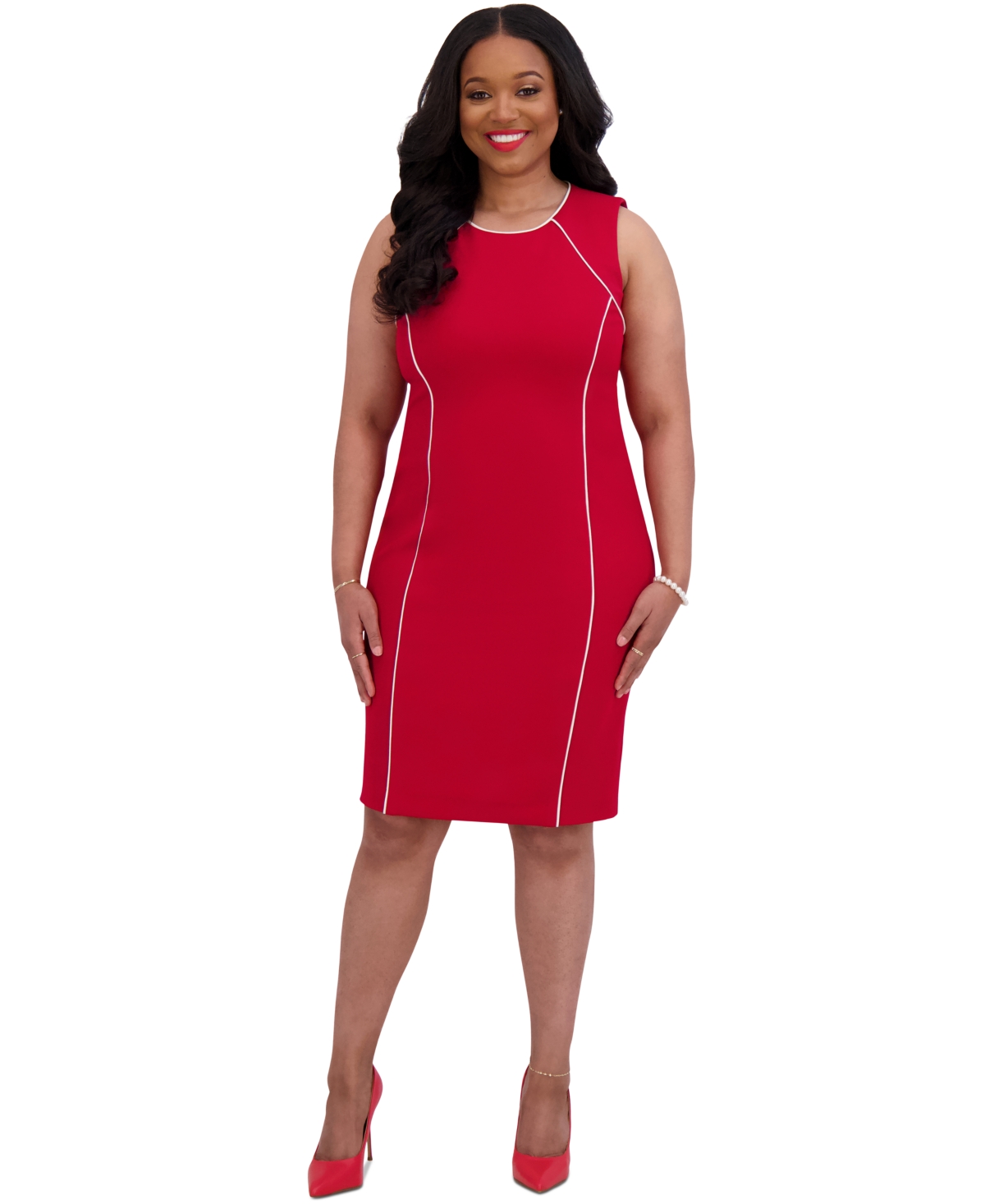 Kasper Women's Piped Sheath Dress, Regular & Plus Size In Crimson Cream