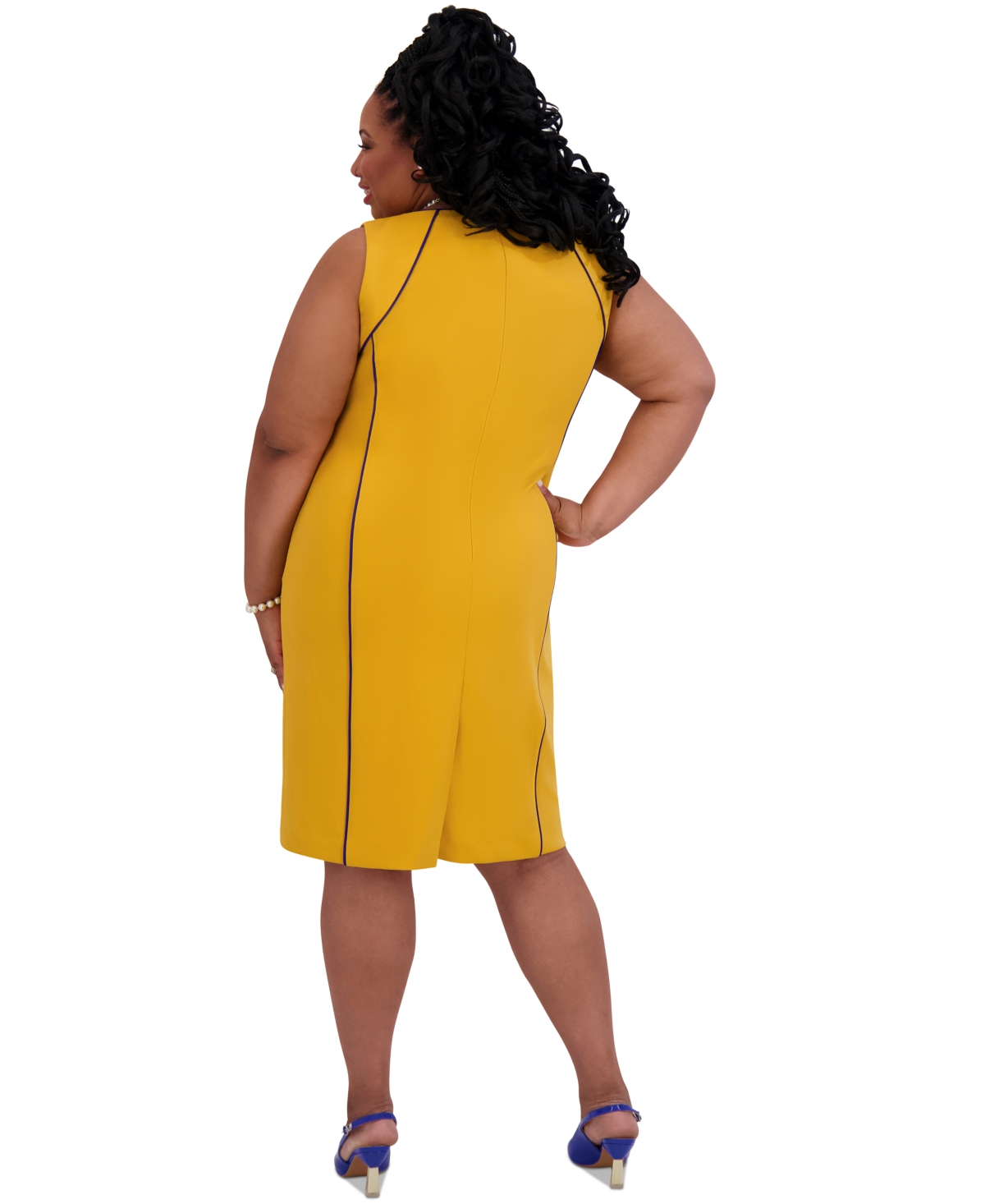 Kasper Women's Piped Sheath Dress, Regular & Plus Size In Gold Signature,royal Signature