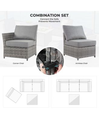 13 Pieces Outdoor Furniture Patio Sectional Sofa,No Assembly Required PE Wicker Conversation Sets with 42" Fire Pit,Armchairs,Ottomans and Coffee Table for Garden Poolside Backyard