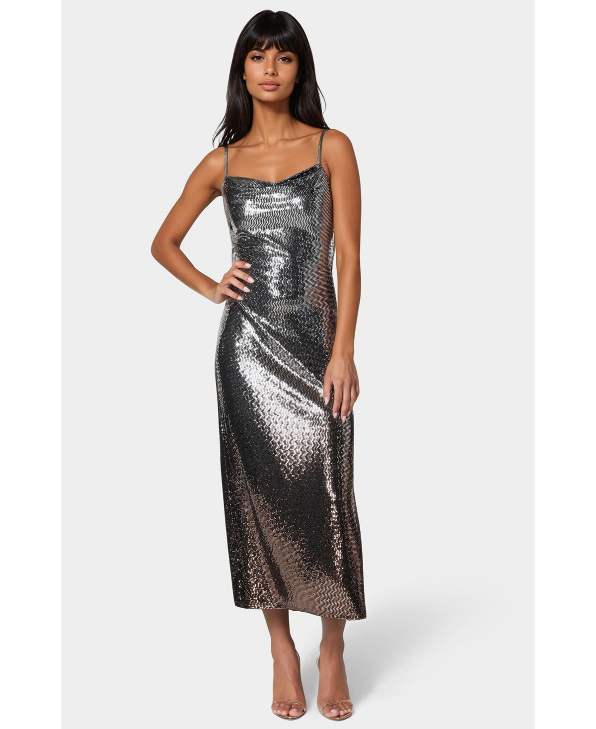 Women's Ombre Sequin Maxi Slip Dress - Silver black