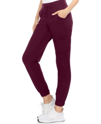 Women's Scrubs Mid Rise Six Pocket Yoga Scrub Joggers, Wine Large