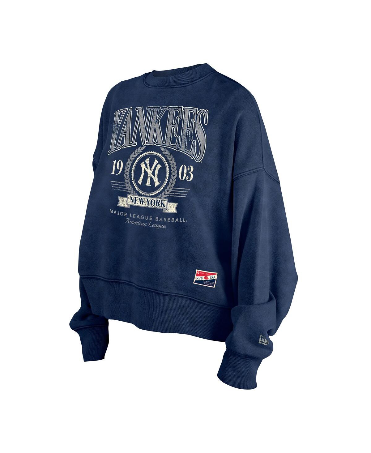 NEW ERA WOMEN'S NAVY NEW YORK YANKEES THROWBACK BOXY ENZYME WASH FLEECE CREWNECK PULLOVER 