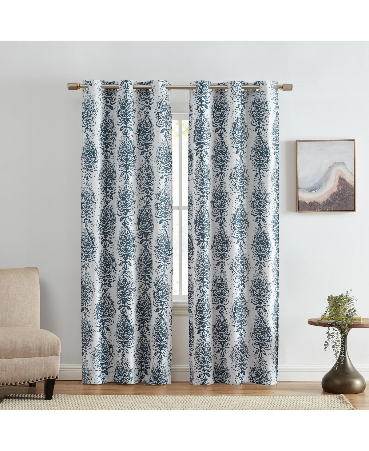 Raja Boho Print Blackout Window Curtain Panel, Set of 2 - Indigo