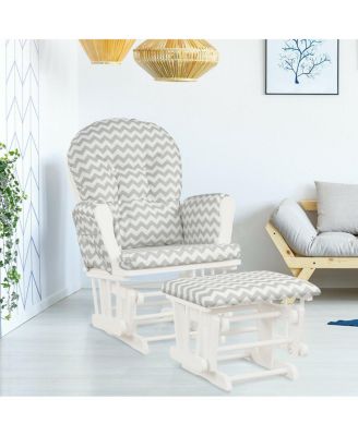 Wood Glider and Ottoman Set with Padded Armrests and Detachable Cushion