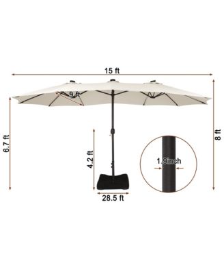 15 ft Solar LED Double Sided Twin Outdoor Patio Market Umbrella with Base Weight Included