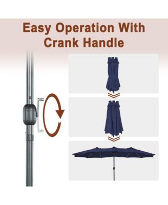 15 ft Solar LED Double Sided Twin Outdoor Patio Market Umbrella with Base Weight Included